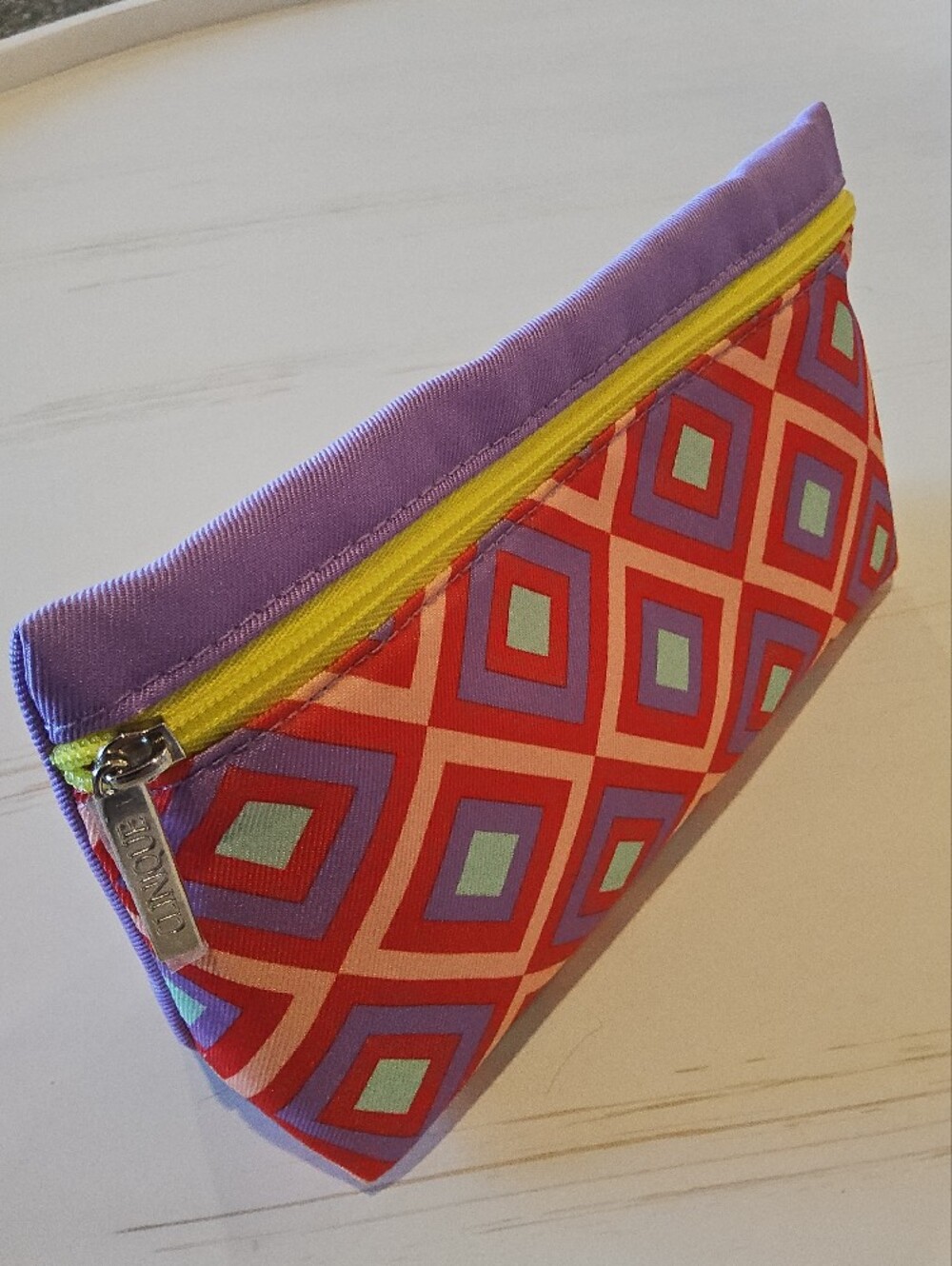 Clinique Purple & Red Geometric Cosmetic Pouch bag